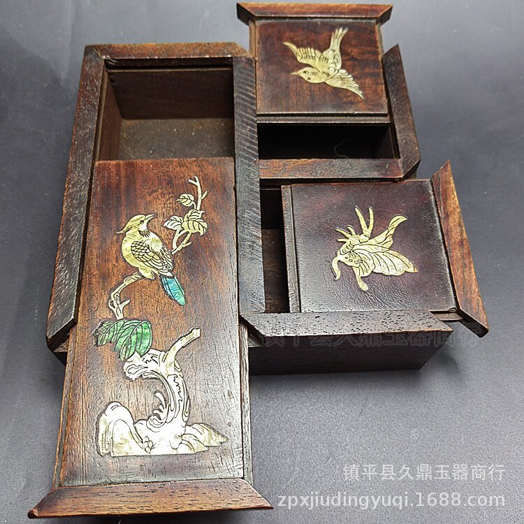 仿古古玩首饰盒批发 古玩收藏雕花彩绘盒子家居实木盒子厂家批发
