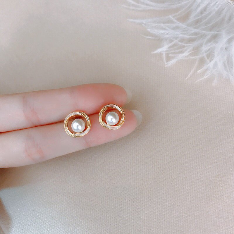 S999足银莫比乌斯珍珠耳钉女轻奢高级感几何耳环法式复古耳饰批发