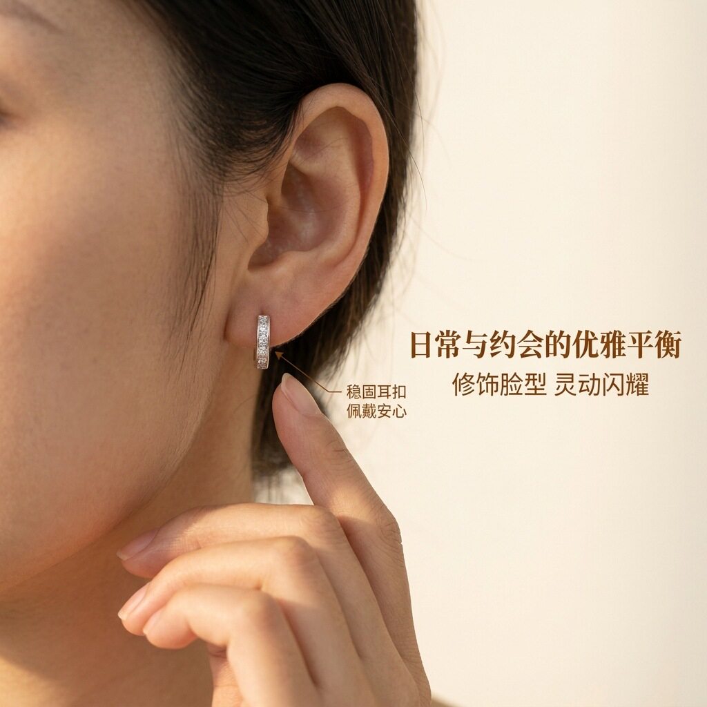 s999镂空足银镶钻耳环女轻奢感时尚耳饰韩版小众气质百搭耳坠