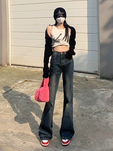 Tide, ретро осенние джинсы, штаны, штаны-клёш, в американском стиле, коллекция 2022, оверсайз, свободный крой, по фигуре