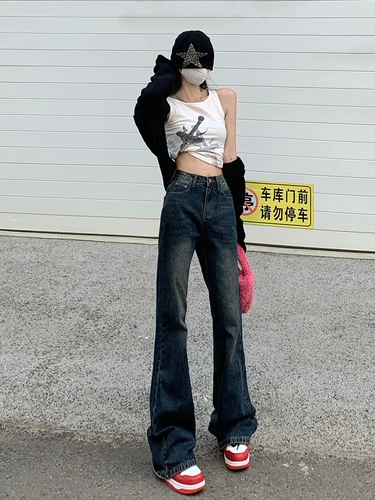 Tide, ретро осенние джинсы, штаны, штаны-клёш, в американском стиле, коллекция 2022, оверсайз, свободный крой, по фигуре