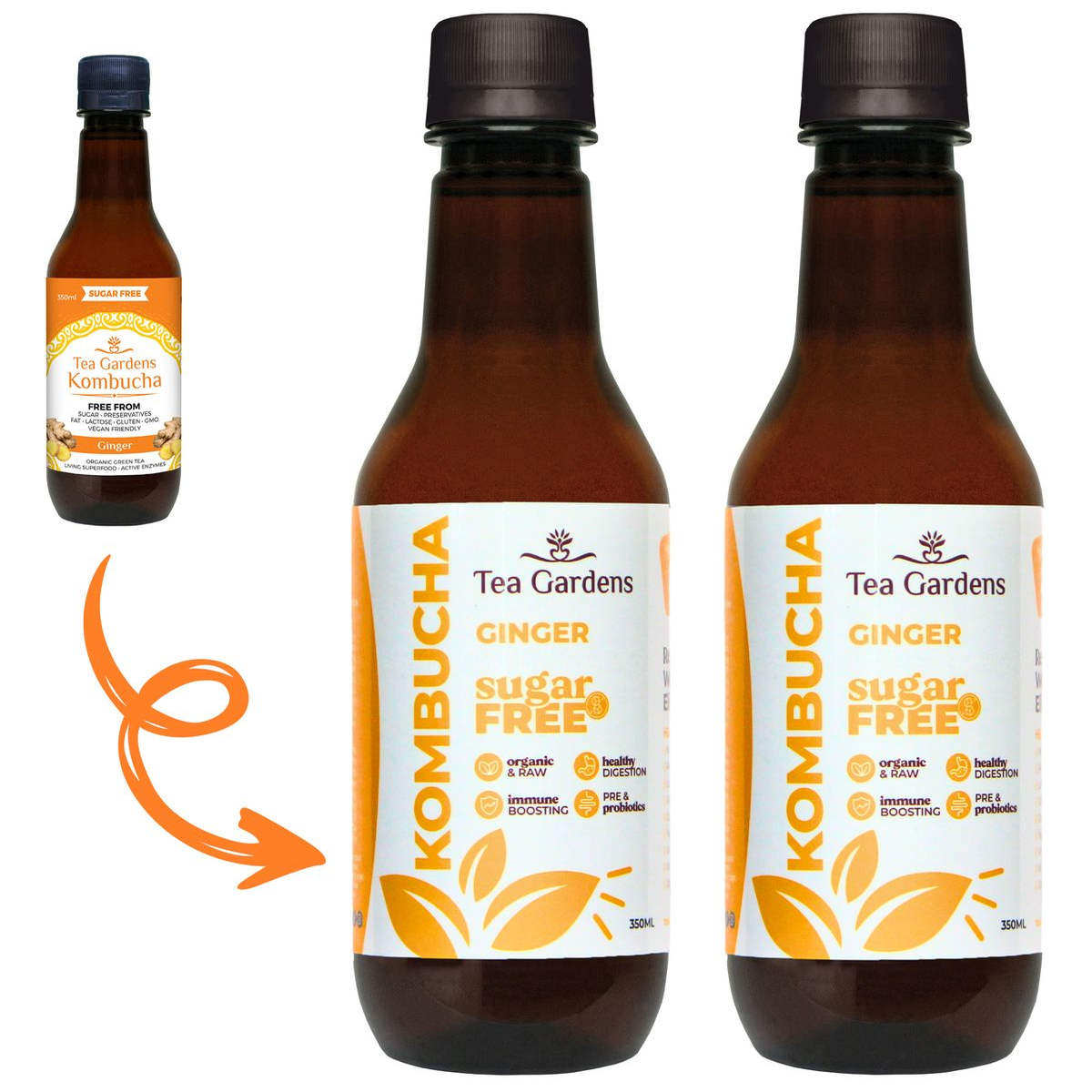 Tea Gardens有机康普茶姜味350毫升2支装无糖植物饮料果味饮料