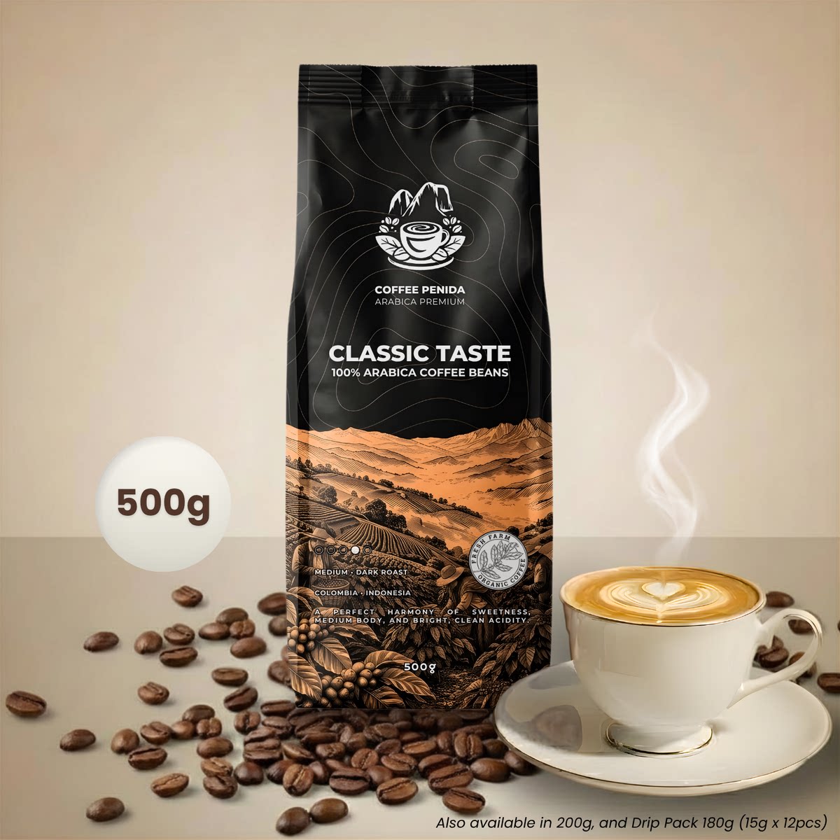 Coffee Penida经典风味500克100%有机阿拉比卡咖啡豆哥伦比亚进口