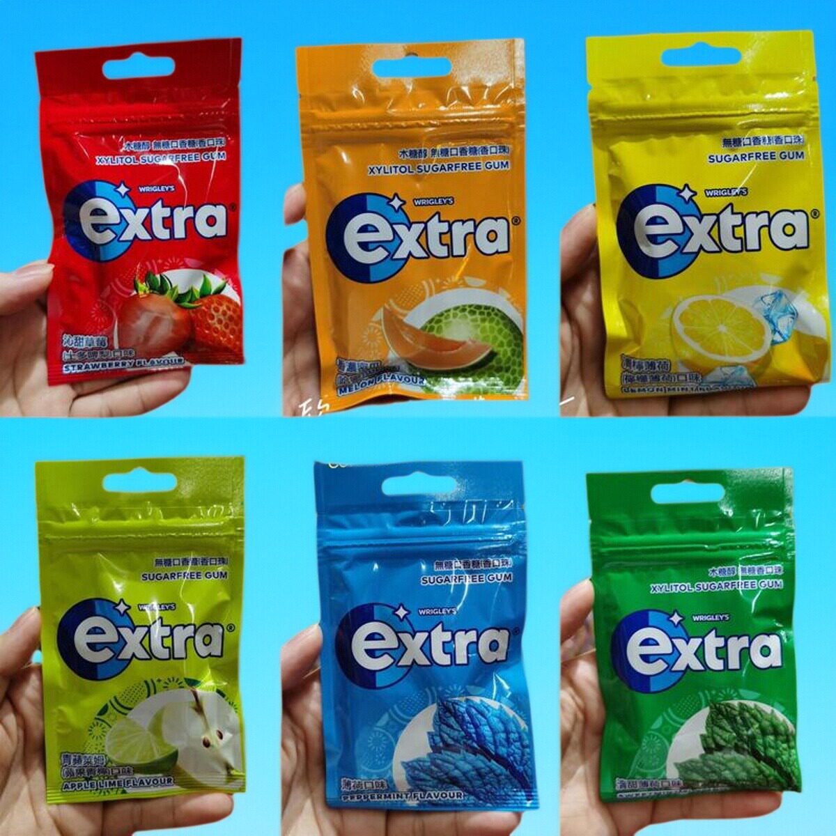 香港港式EXTRA益达无糖口香糖薄荷味哈密瓜味多种口味袋装28g