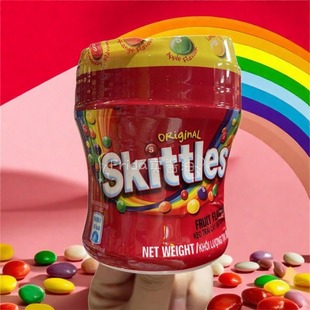 香港代购 进口港版Skittles彩虹糖果汁糖儿童糖果罐装酸味水果糖