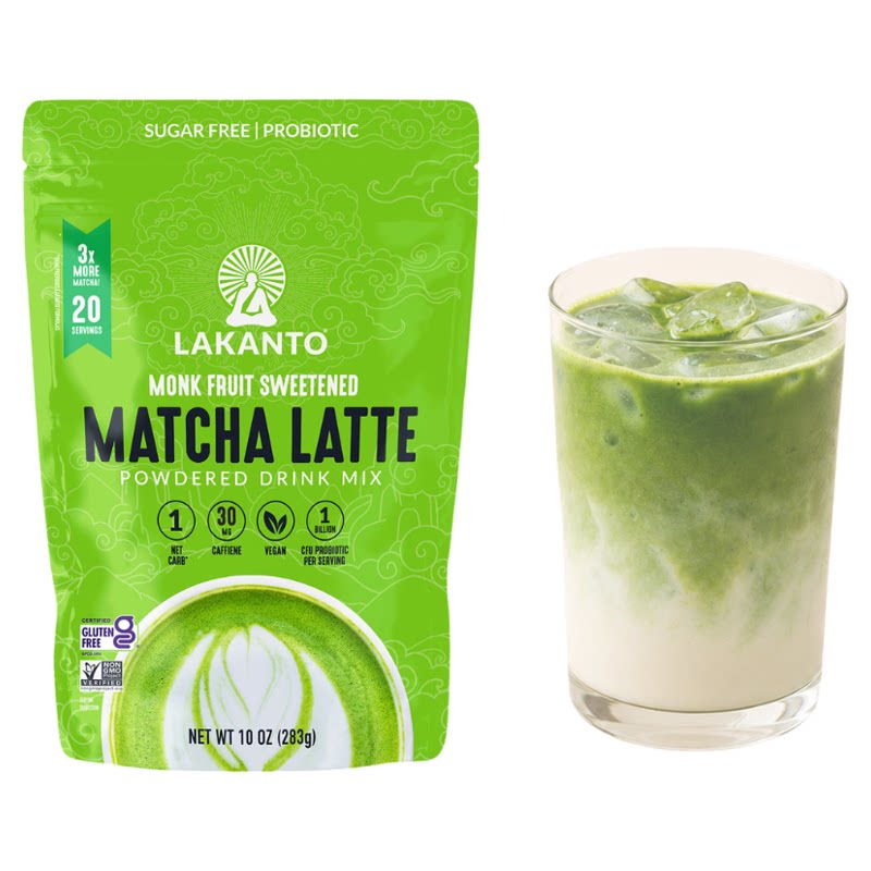 LAKANTO美国无糖抹茶拿铁即溶饮品283克装生酮友好富含益生菌早餐