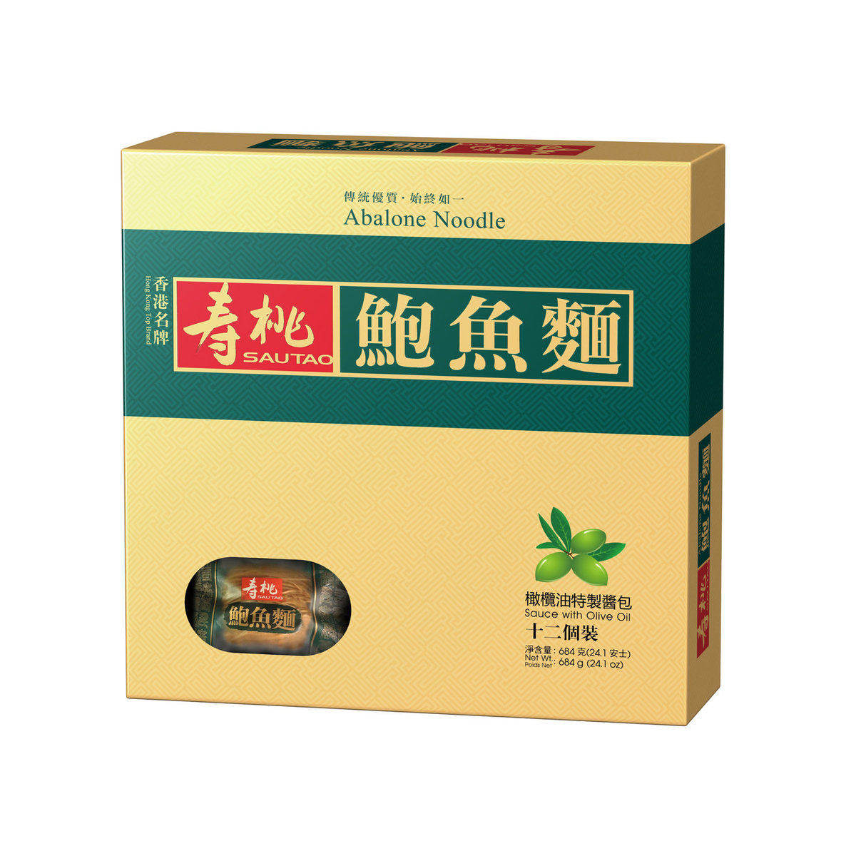 香港寿桃牌 - 寿桃鲍鱼面礼盒新年送礼年货12个装684g