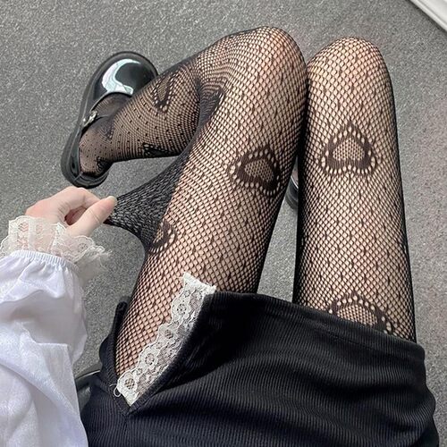 kt猫jk袜子日系性感黑色丝袜女Hell0Kitty图案镂空渔网袜提花网袜