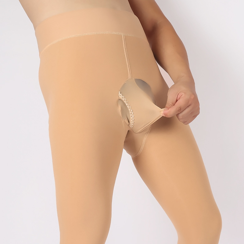 款男士加绒大码打底裤袜秋冬紧身加厚jj套包蛋侧开连裤袜加裆