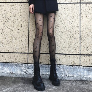 网红月亮印花丝袜女天鹅绒任意剪连裤袜子春夏季超薄款黑丝ins潮