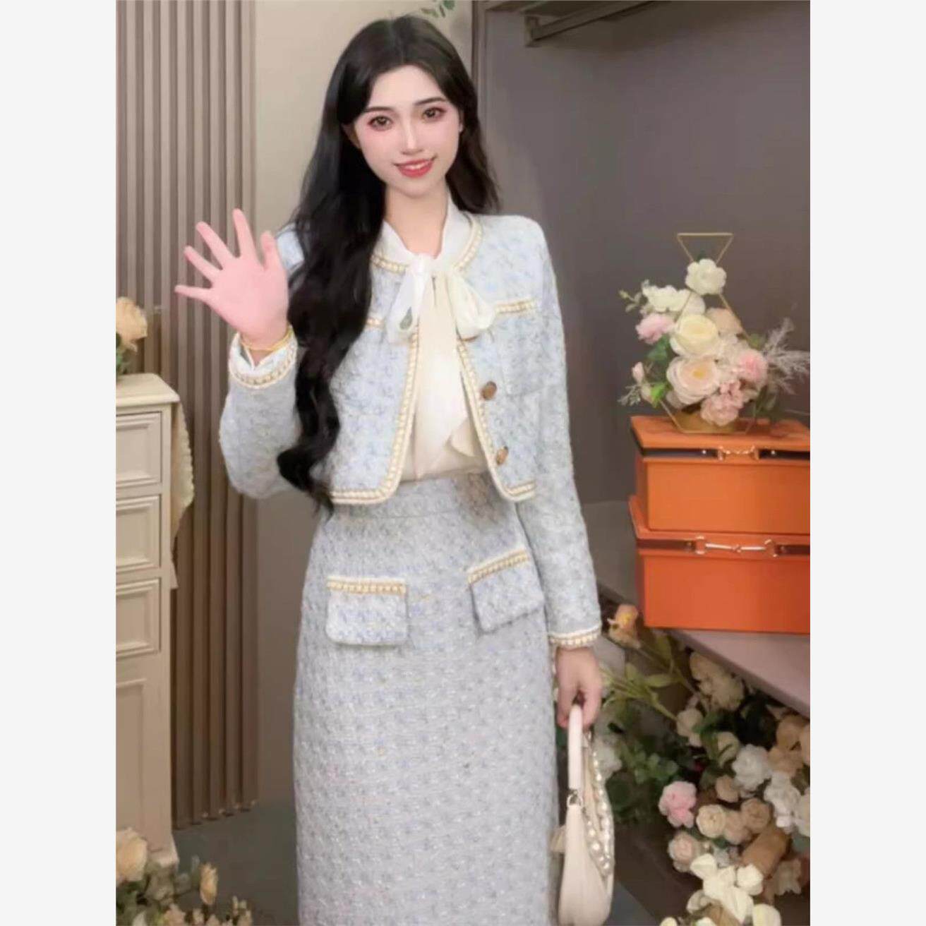 法式原版小香风套装裙女两件套秋冬款名媛气质短款外套显瘦半身裙