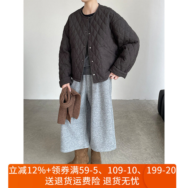 韩系菱格宽松百搭棉服外套