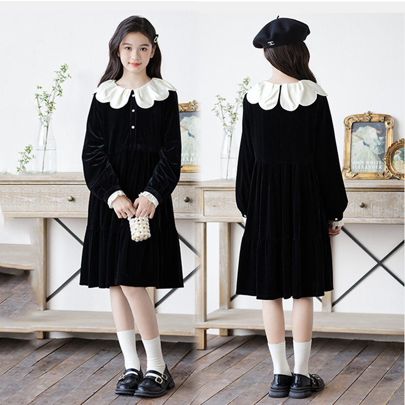 女大童加绒连衣裙秋冬丝绒公主裙