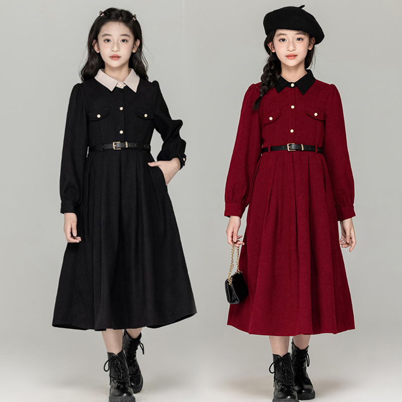 女大童赫本风黑色气质法式公主裙