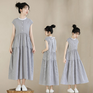 女童连衣裙夏季洋气女大童度假长裙初中生女孩裙子条纹高级感无袖