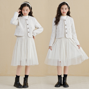 女童连衣裙春秋冬2025中大童过年小香风套装 裙子儿童公主背心纱裙