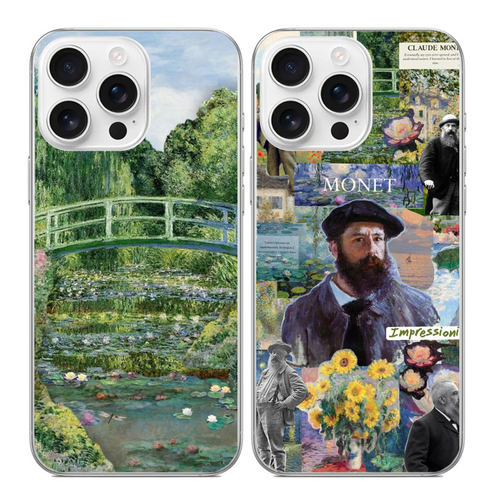 适用iphone苹果17promax手机壳安卓透明软壳小米华为pura莫奈花园小桥流水荷花日落美术生女生艺术