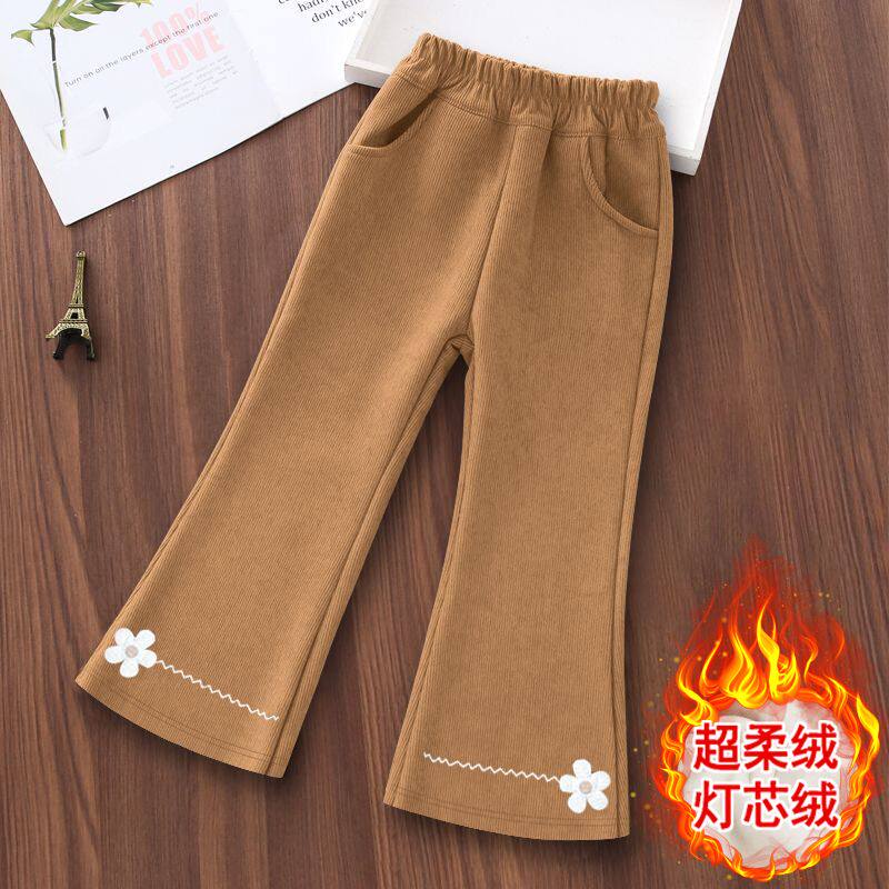 女童一体绒裤子秋冬款灯