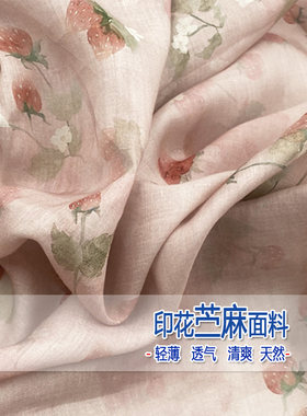 夏季高档苎麻布料薄款淡粉花卉衬衣麻料透气中式复古连衣裙面料10