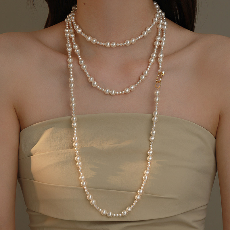 法式小香风长款珍珠项链毛衣链秋冬轻奢高级感项链女配饰双层叠戴