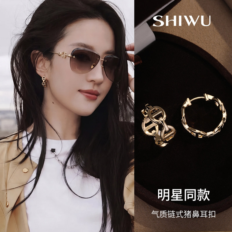 猪鼻扣耳圈明星同款金属圆环耳环秋冬女气质简约高级感小众设计