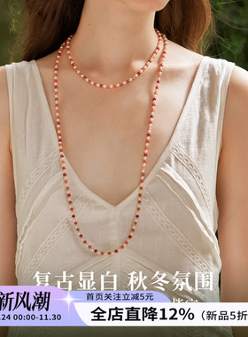 天然石红色串珠项链高级感轻奢秋