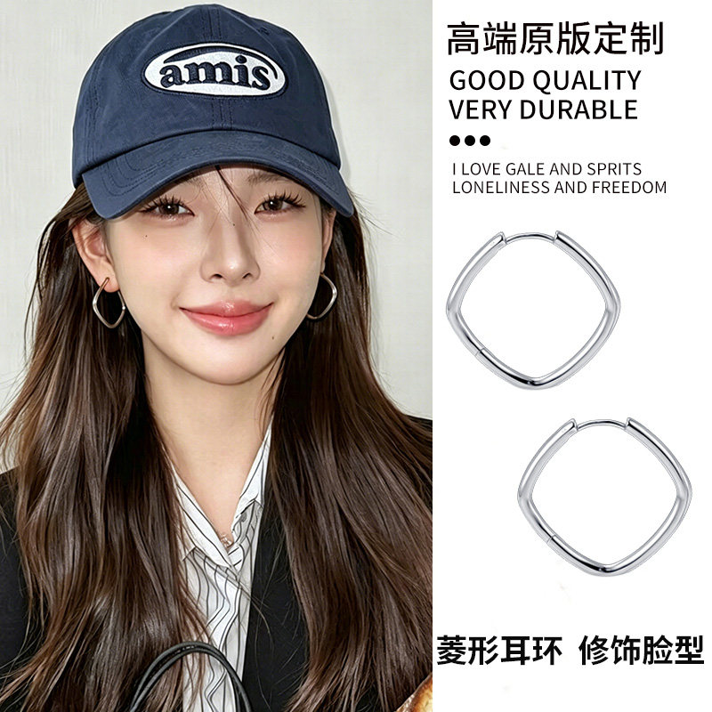 方形简约几何圆环耳环2026新款爆款女小众高级感耳圈百搭圈圈耳饰