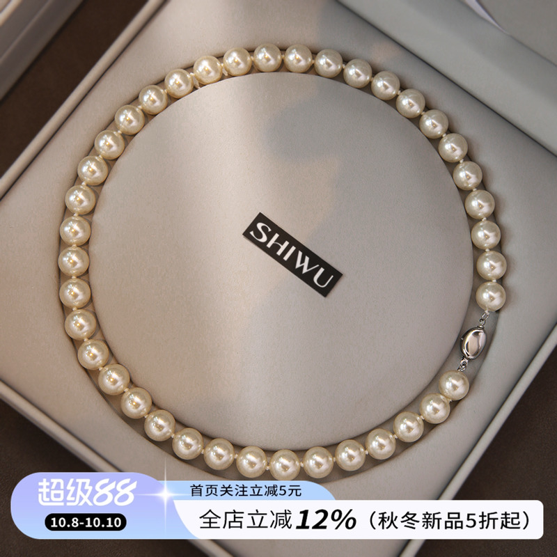 饰悟纯银正圆珍珠项链颈链女