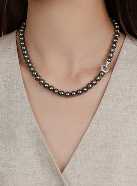 饰悟银饰女黑色珍珠项链高级感