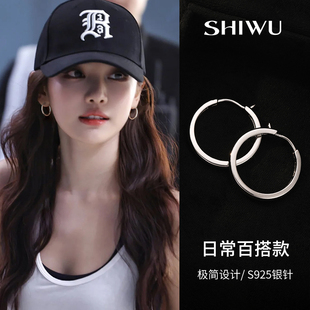 纯银耳圈素圈耳环2026新款爆款高级感圈圈耳扣经典百搭大耳圈耳饰