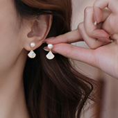 法式 气质轻奢小众秋冬高级感耳钉女 天然珍珠母贝扇子耳环2026新款