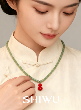 东陵玉红色葫芦吊坠项链