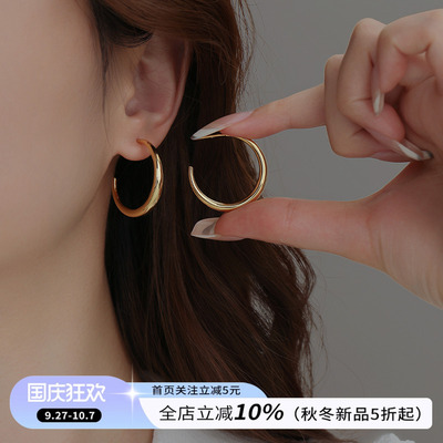 月牙大耳环圈圈999纯银素圈耳饰
