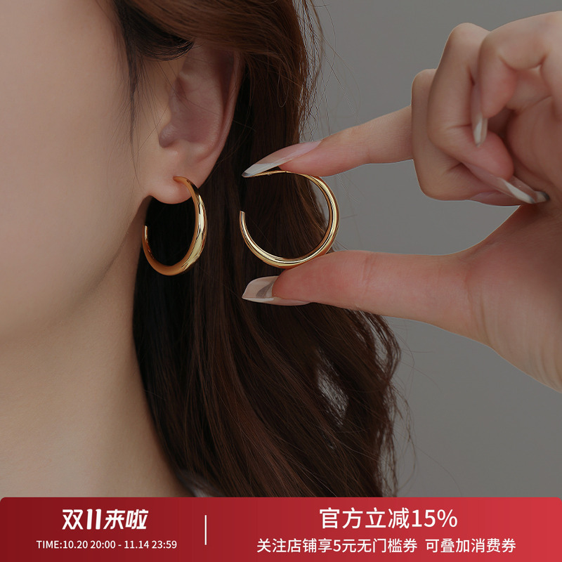 月牙大耳环圈圈999纯银素圈耳饰