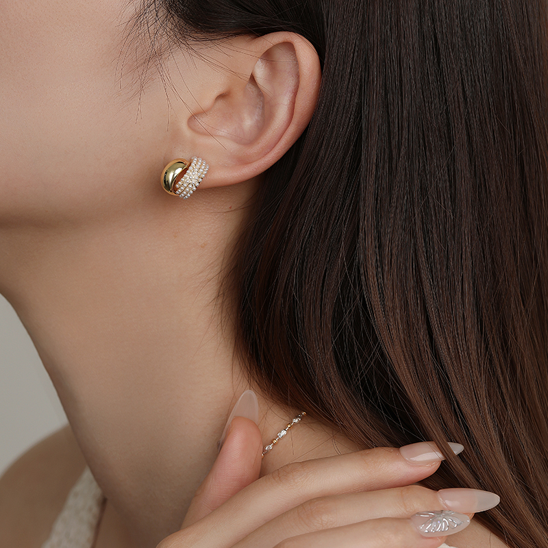 饰悟银饰气质高级小米珠金色耳环