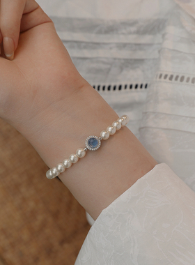 饰悟银饰海蓝宝珍珠手链女