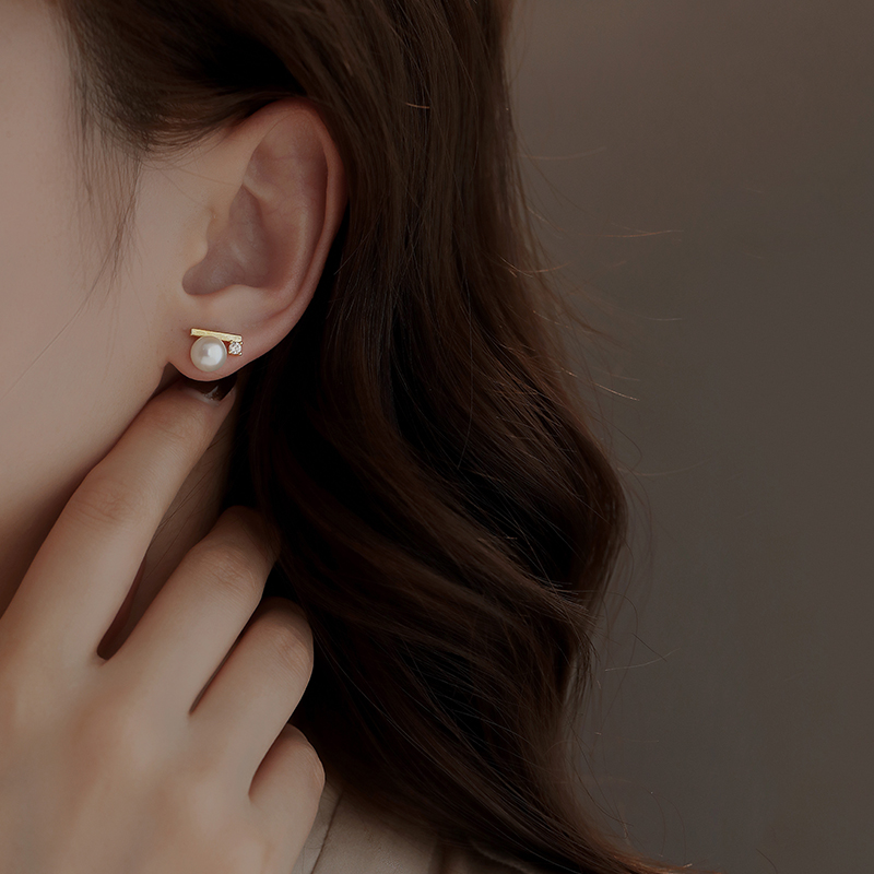 饰悟平衡木珍珠耳钉电镀女士耳饰