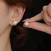 法式 花朵珍珠S925纯银耳钉超好看独特漂亮耳饰日常精致高级感耳环