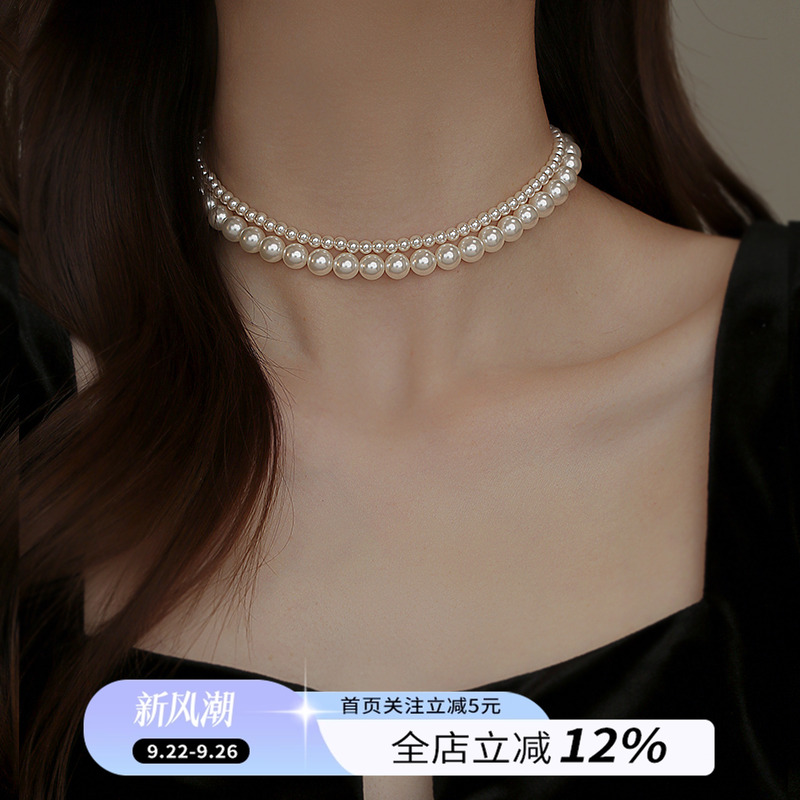饰悟双层珍珠项链叠戴颈链女