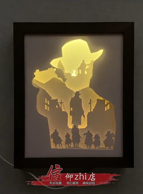 荒野大镖客2周边游戏光影画大表哥RD2纸雕灯亚瑟摩根R星相框摆件