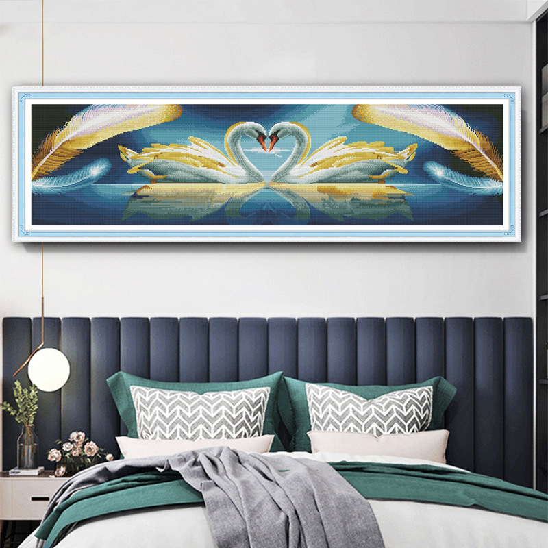 【加厚绣布】卧室床头画心心相印天鹅十字绣儿童房37色满绣无勾边