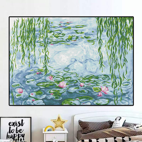 【加厚绣布】莫奈睡莲十字绣客厅餐厅办公卧室简约20色满绣无勾边