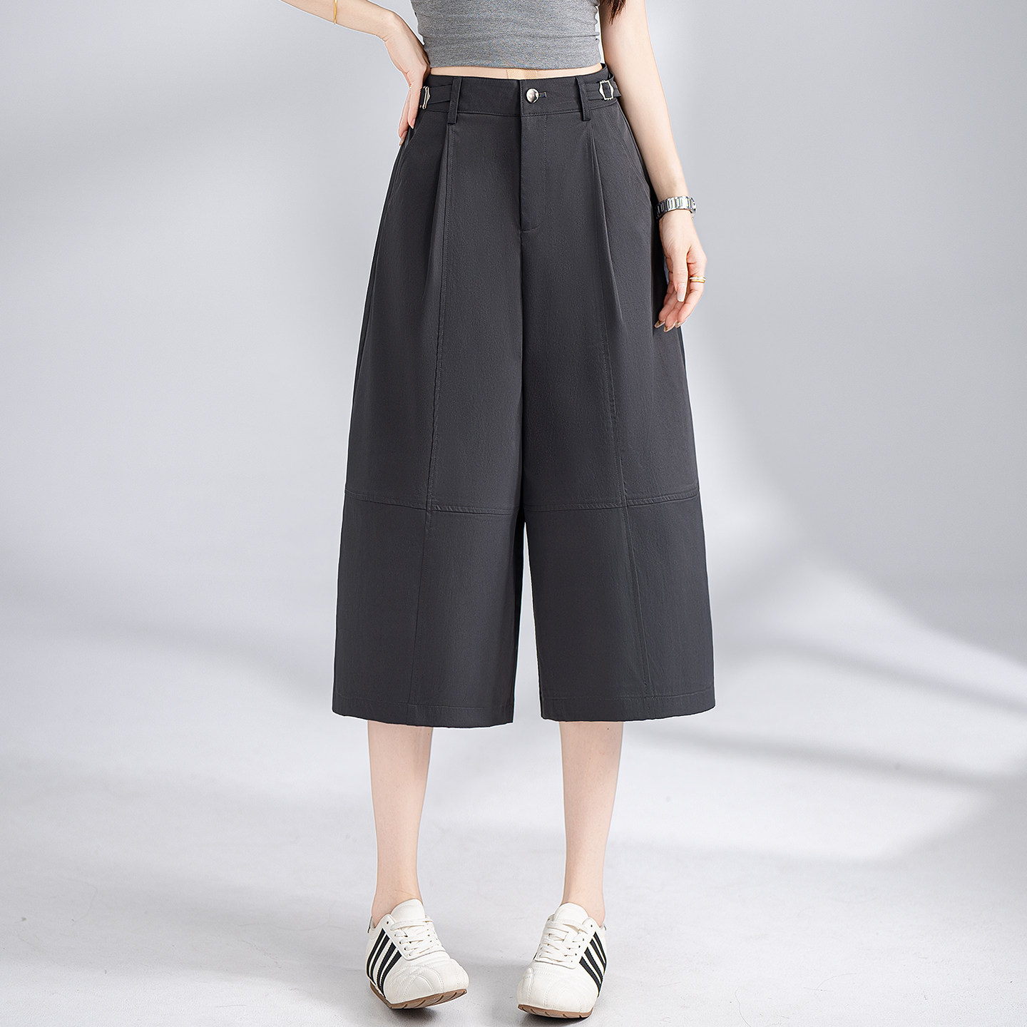 高腰阔腿七分显瘦女夏薄款休闲裤