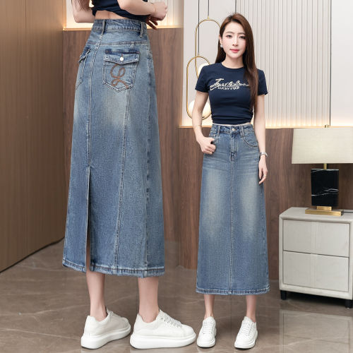 夏季高腰显瘦A字牛仔半身裙