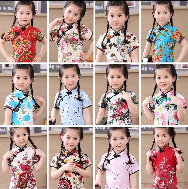 儿童旗袍女童棉麻民族风连衣裙中大童唐装小孩中式学生表演出礼服