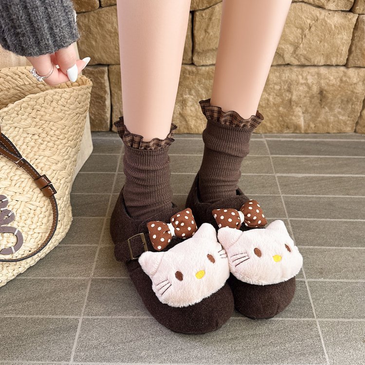 2025冬新款棉鞋外穿加绒加厚可爱KT猫装饰勃肯鞋宿舍拖鞋防滑