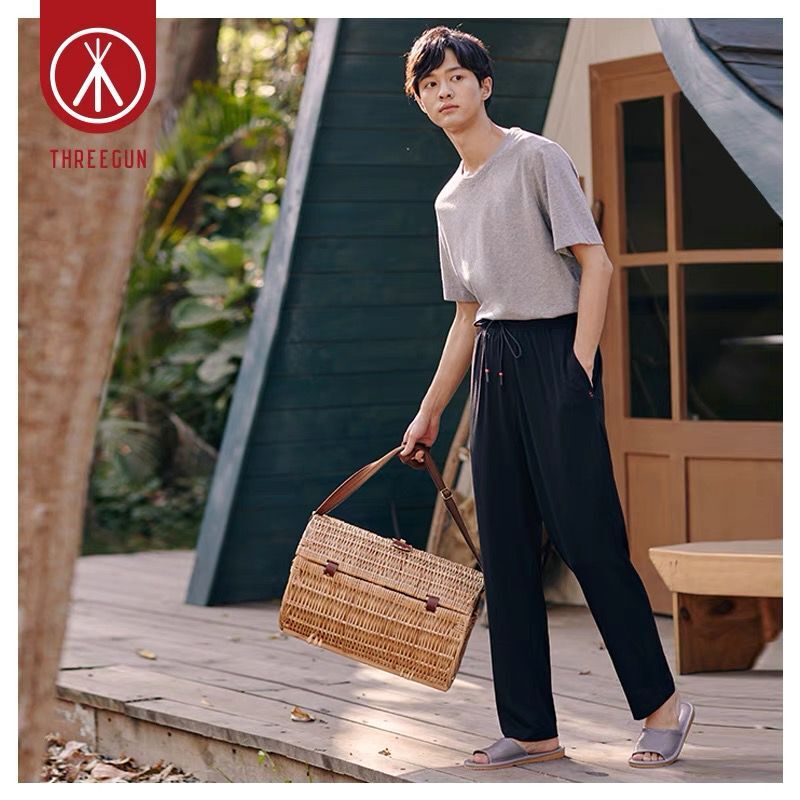 三槍睡褲男春夏爽滑高彈輕薄男士