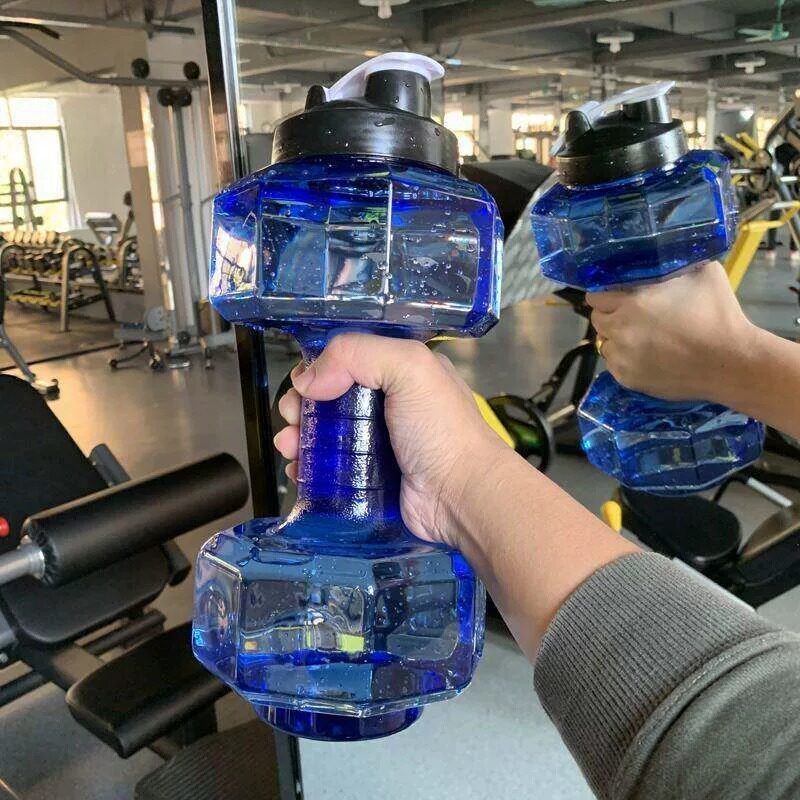 哑铃形状矿泉水瓶水杯运动男生健身专用夏季大容量2000ml塑料水壶