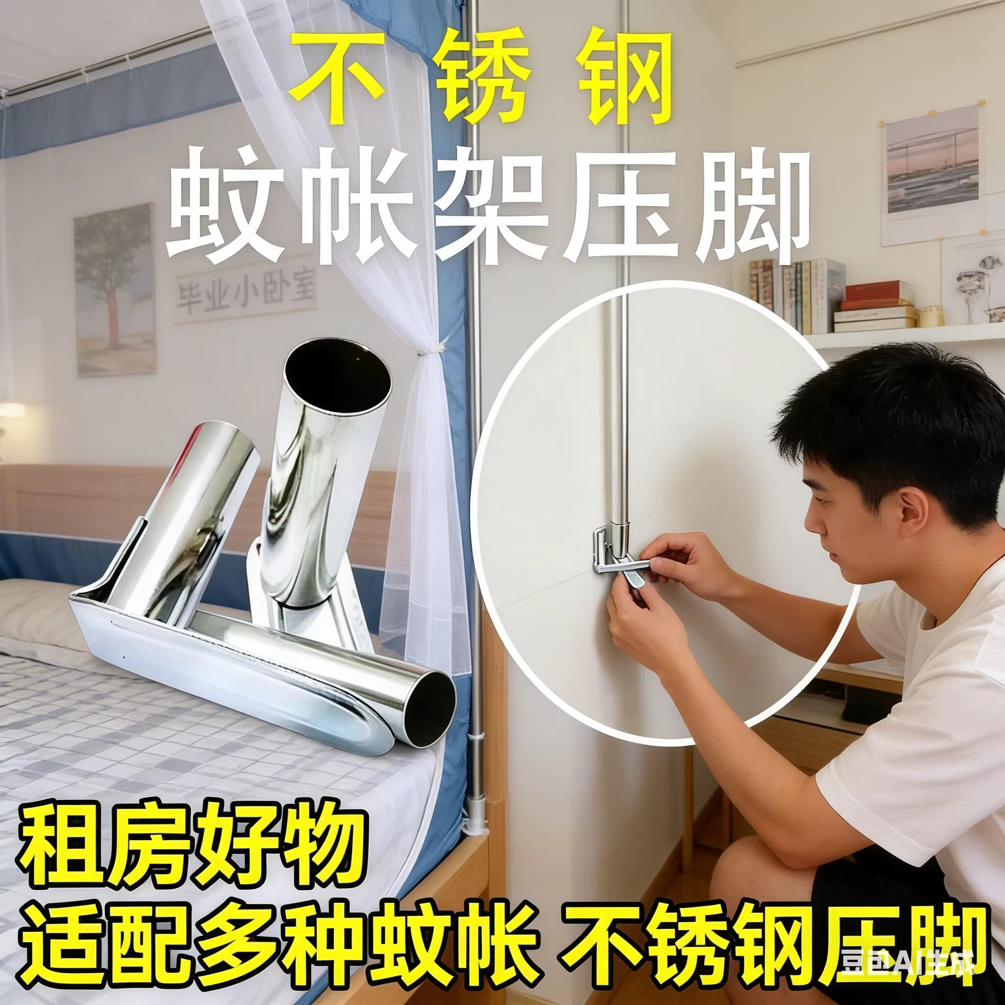蚊帐配件加厚不锈钢蚊帐压脚板底座蚊帐底板底脚固定器支撑脚掌