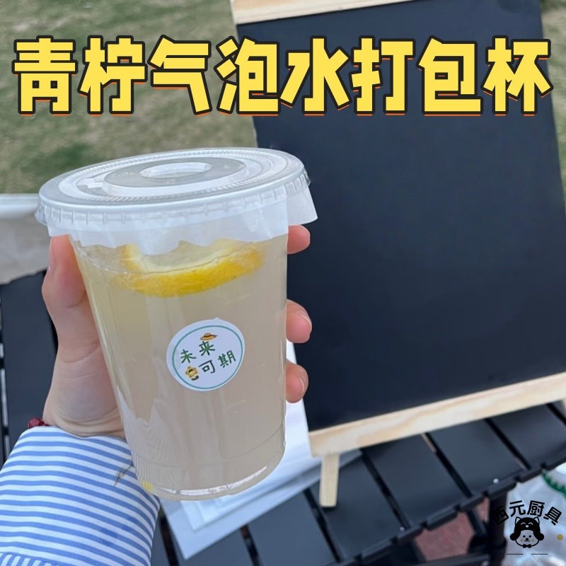 耐用加厚打包青柠气泡水pet杯外卖容器甜品店推荐冰镇冷藏透亮杯